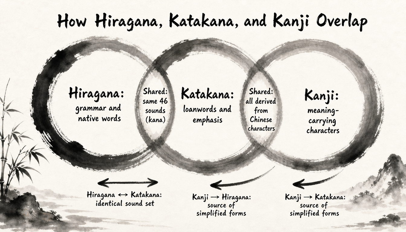 Venn diagram comparing the three japanese writing systems