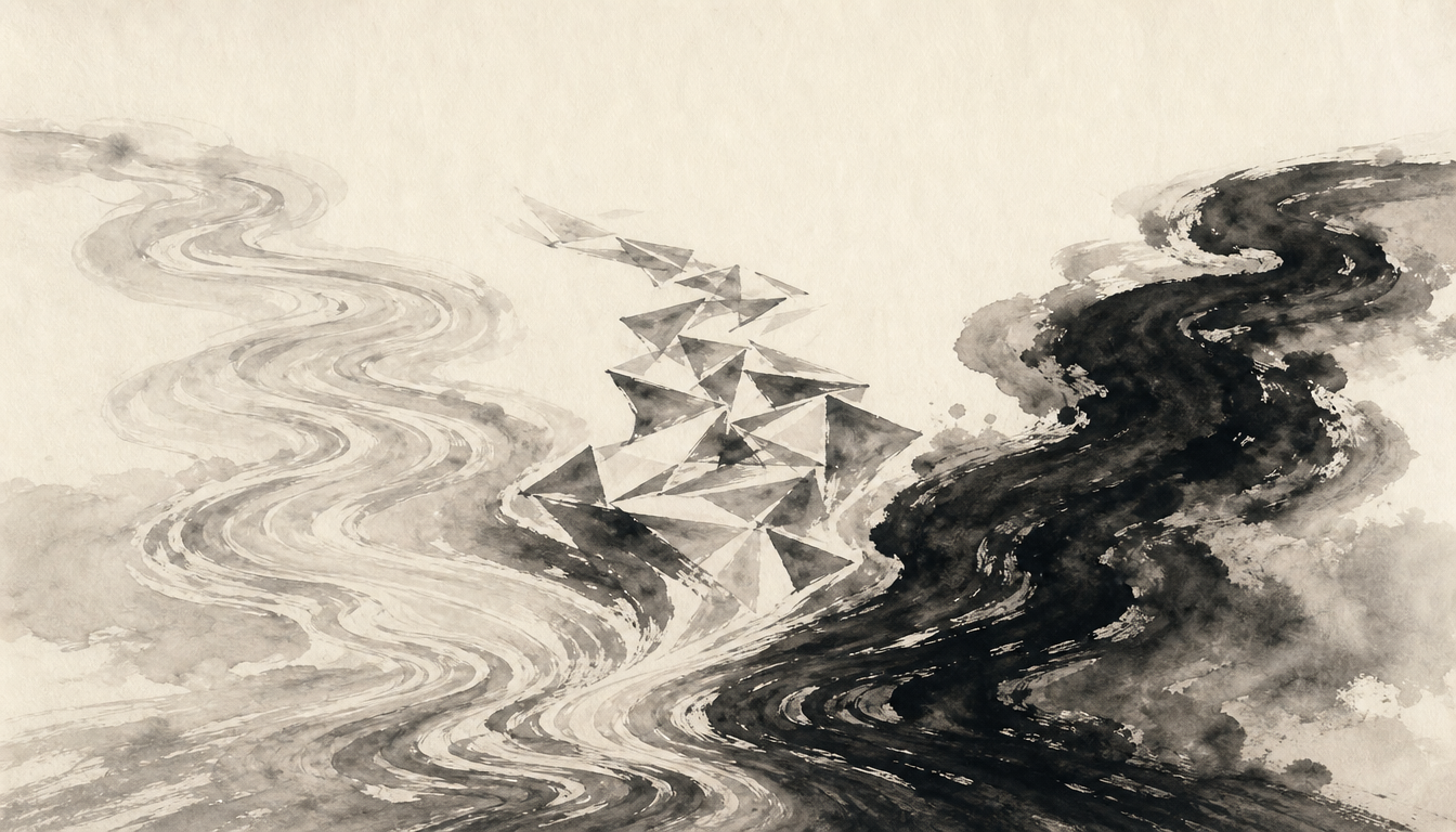 Three currents merging into one river showing how japanese writing systems combine