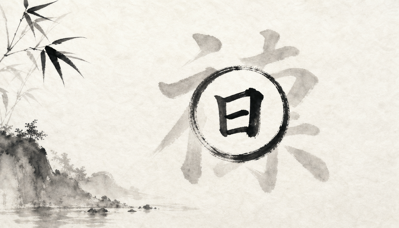 Finding the radical within a kanji illustrated as an ink lens isolating one component