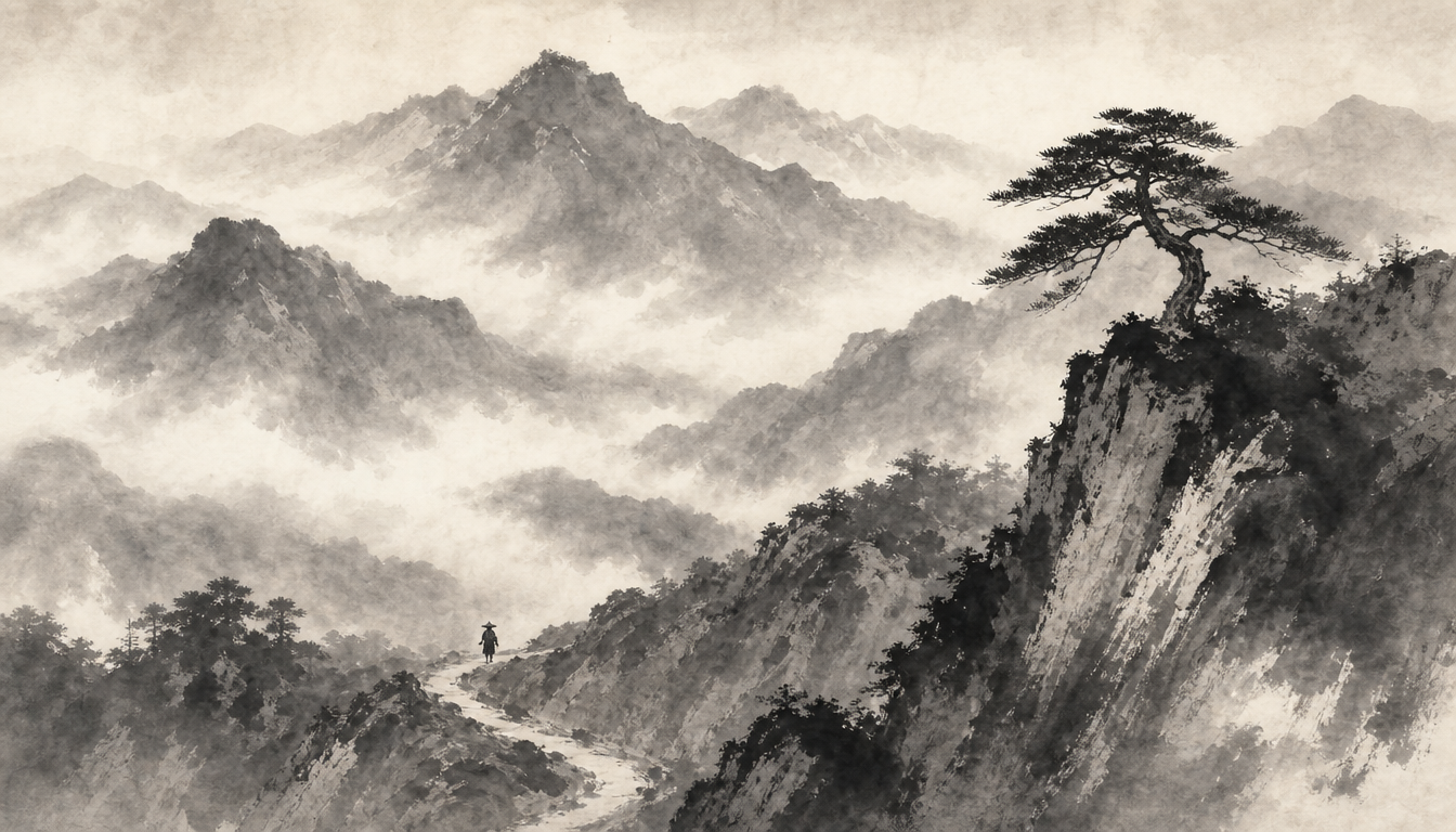Misty mountains of Iga evoking the historical shinobi meaning of the ninja kanji nin