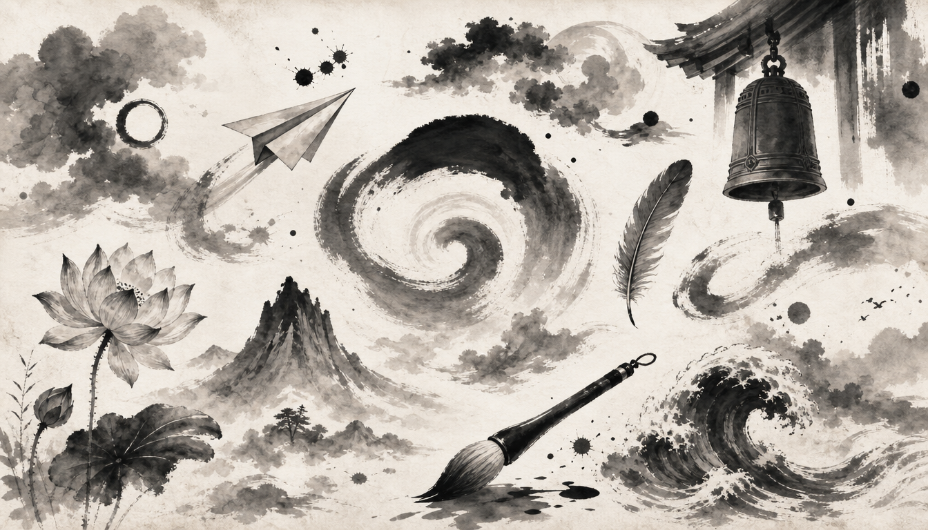 Constellation of icons showing readings and sora meaning of the kanji sora