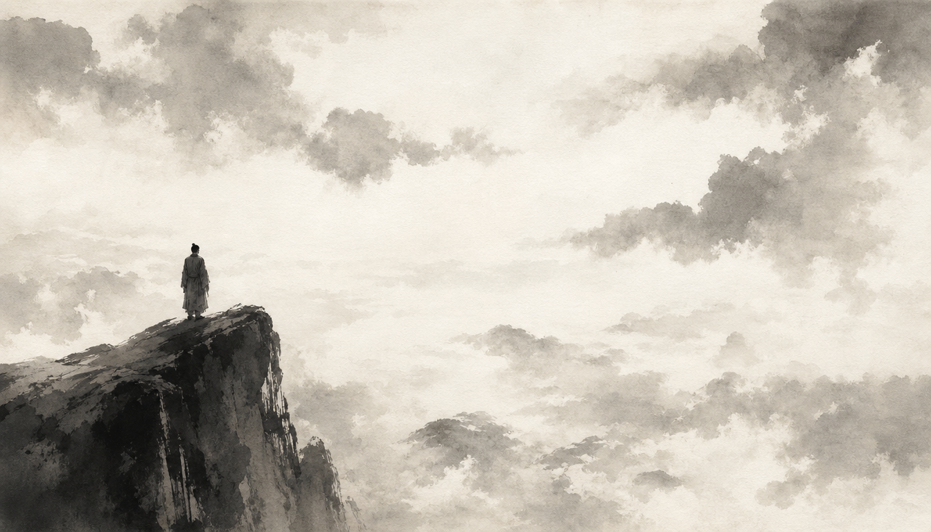 Figure gazing at sky symbolizing kanji sora and sora meaning of openness