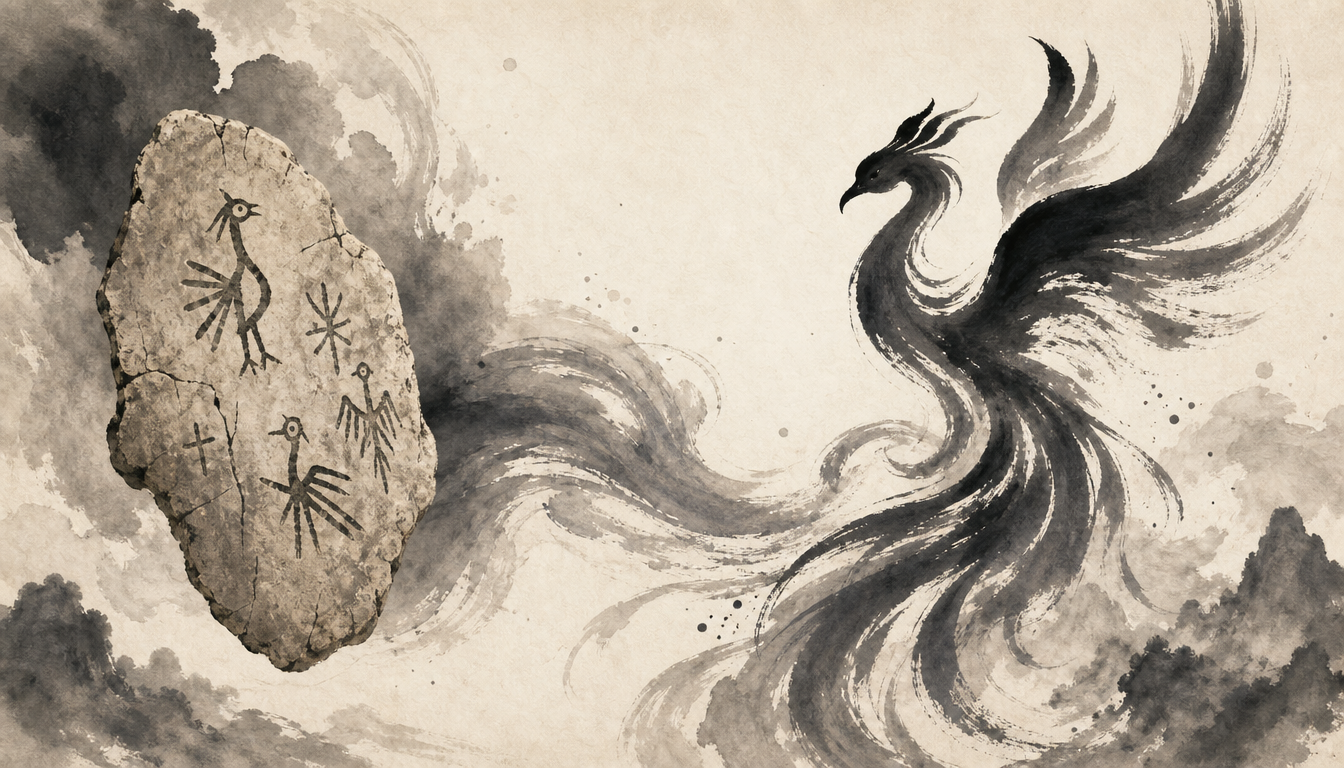 Evolution of kanji hou phoenix kanji from oracle bone to modern Japanese phoenix symbol