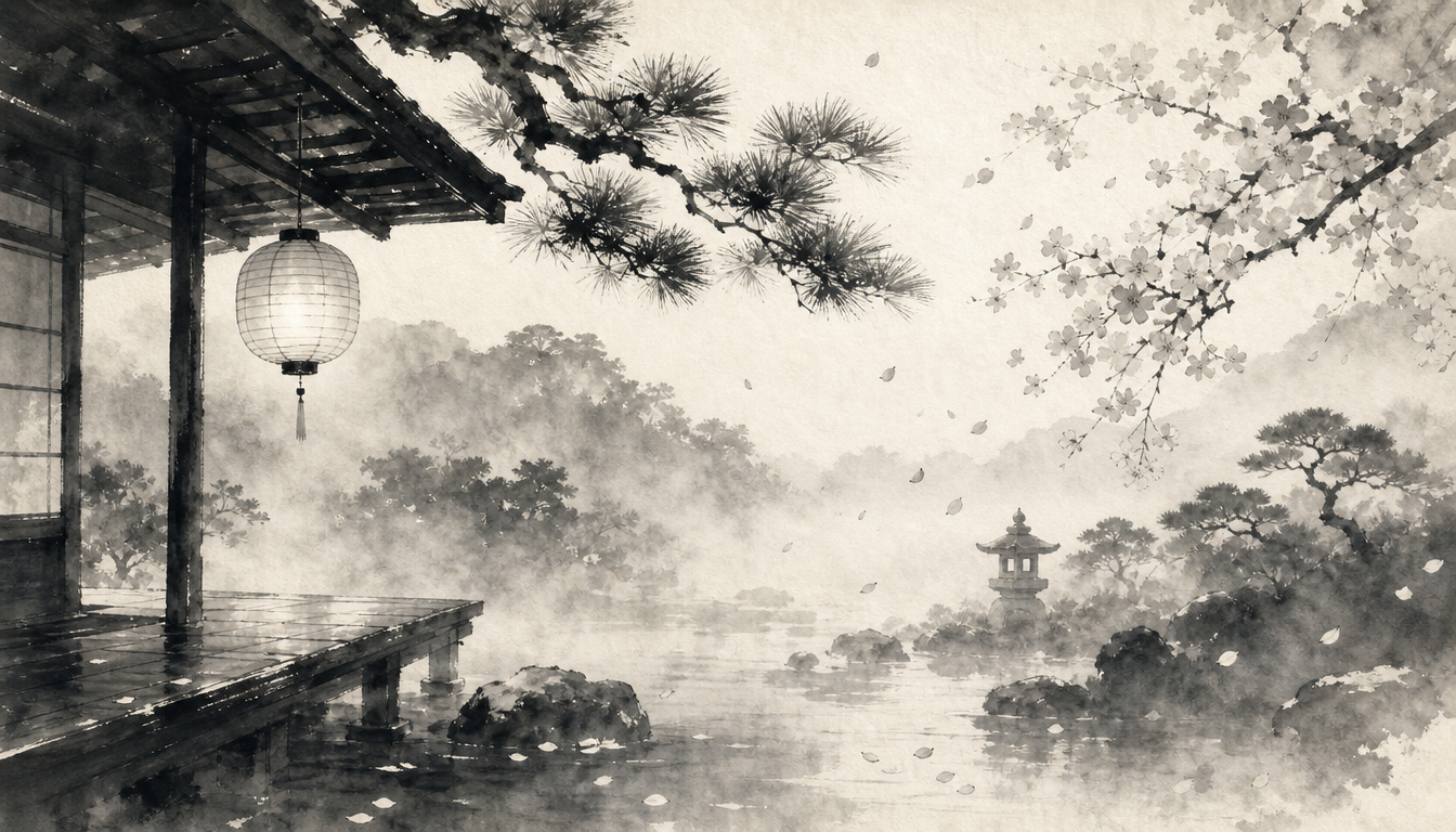 Sumi-e paper lantern at twilight illustrating intimate light symbolism behind the name Hikari