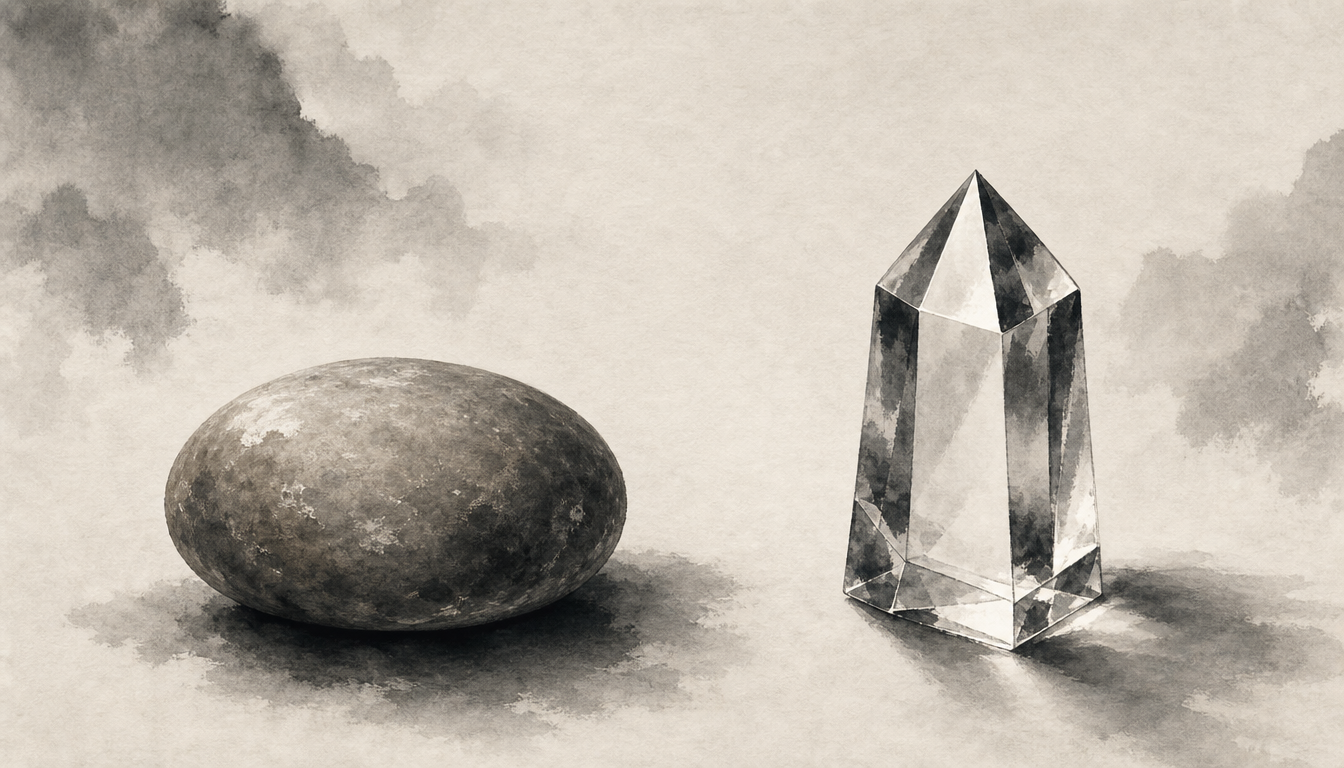 River stone and crystal prism comparing makoto sincerity kanji with 真