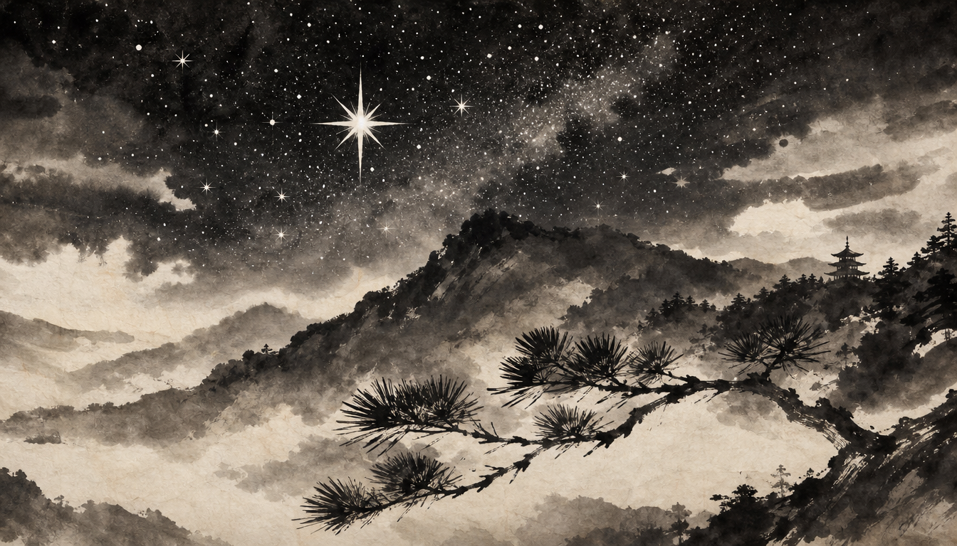 Japanese star symbol night sky illustrating hoshi meaning in sumi-e style