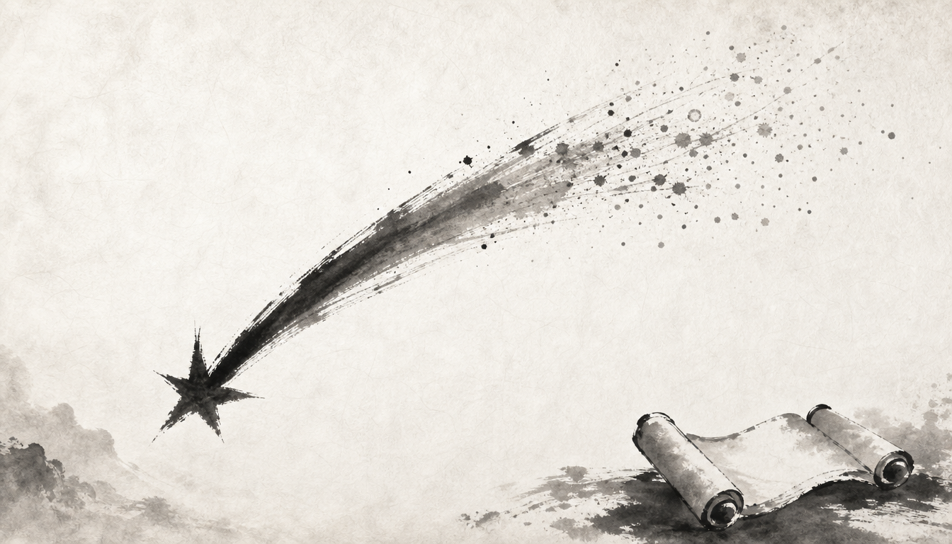 Shooting star kanji hoshi compound illustrated in sumi-e style