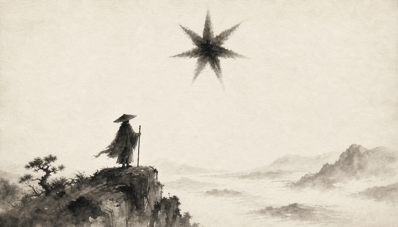 Traveler beneath star kanji symbolizing hoshi meaning and personal destiny