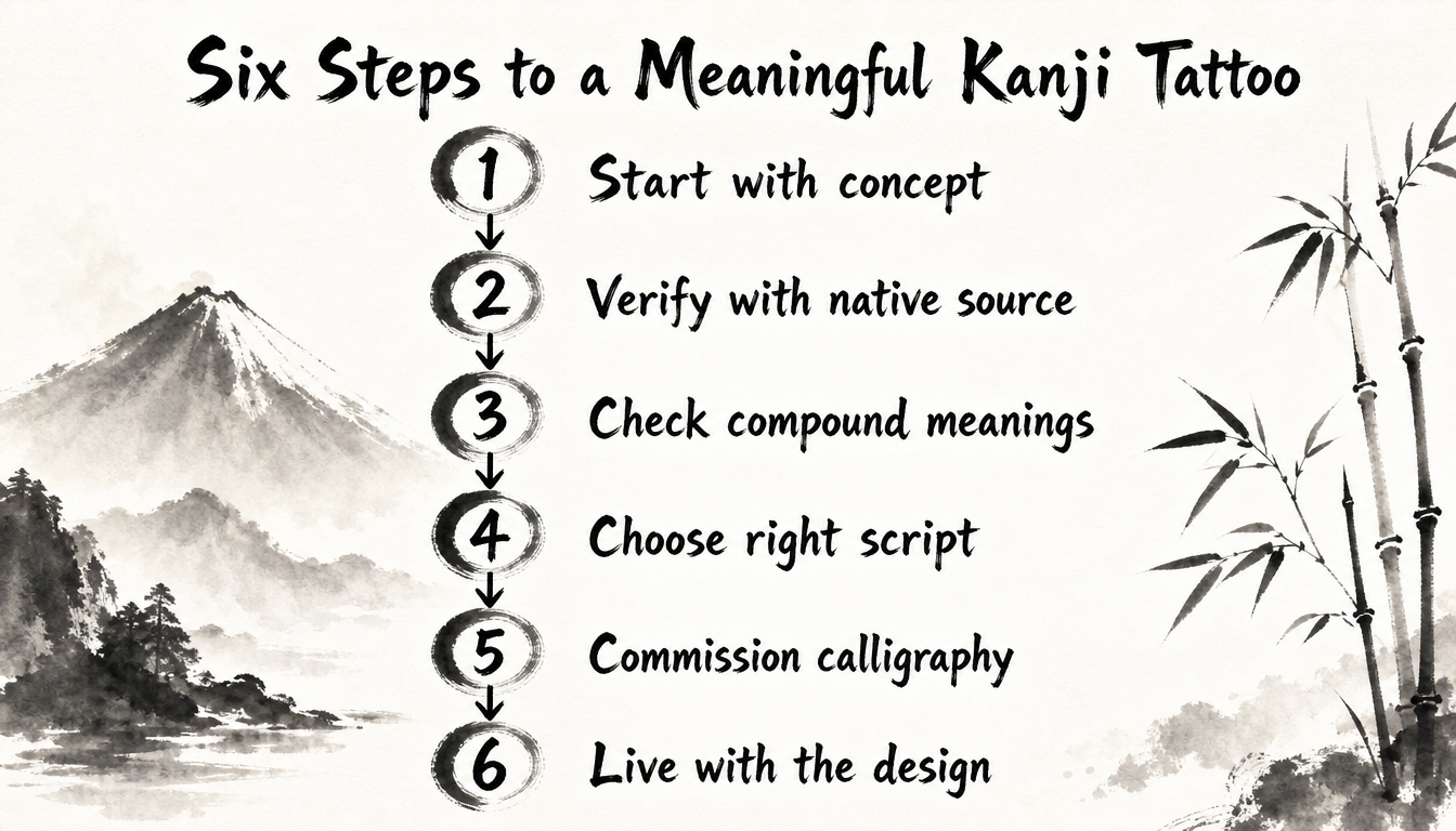 Process diagram for avoiding kanji tattoo cultural appropriation through thoughtful selection