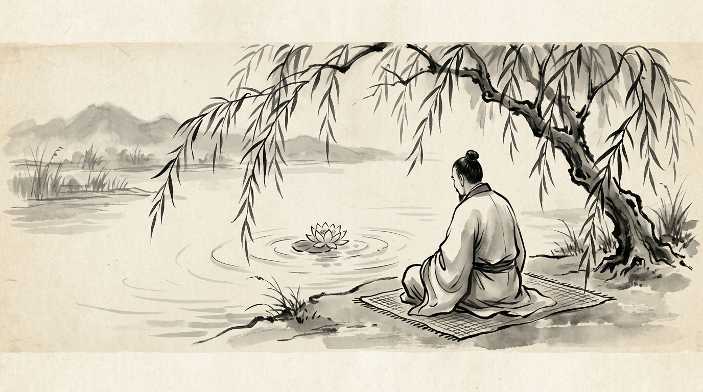 Meditative sumi-e scene representing personal meaning beyond kanji tattoo cultural appropriation concerns
