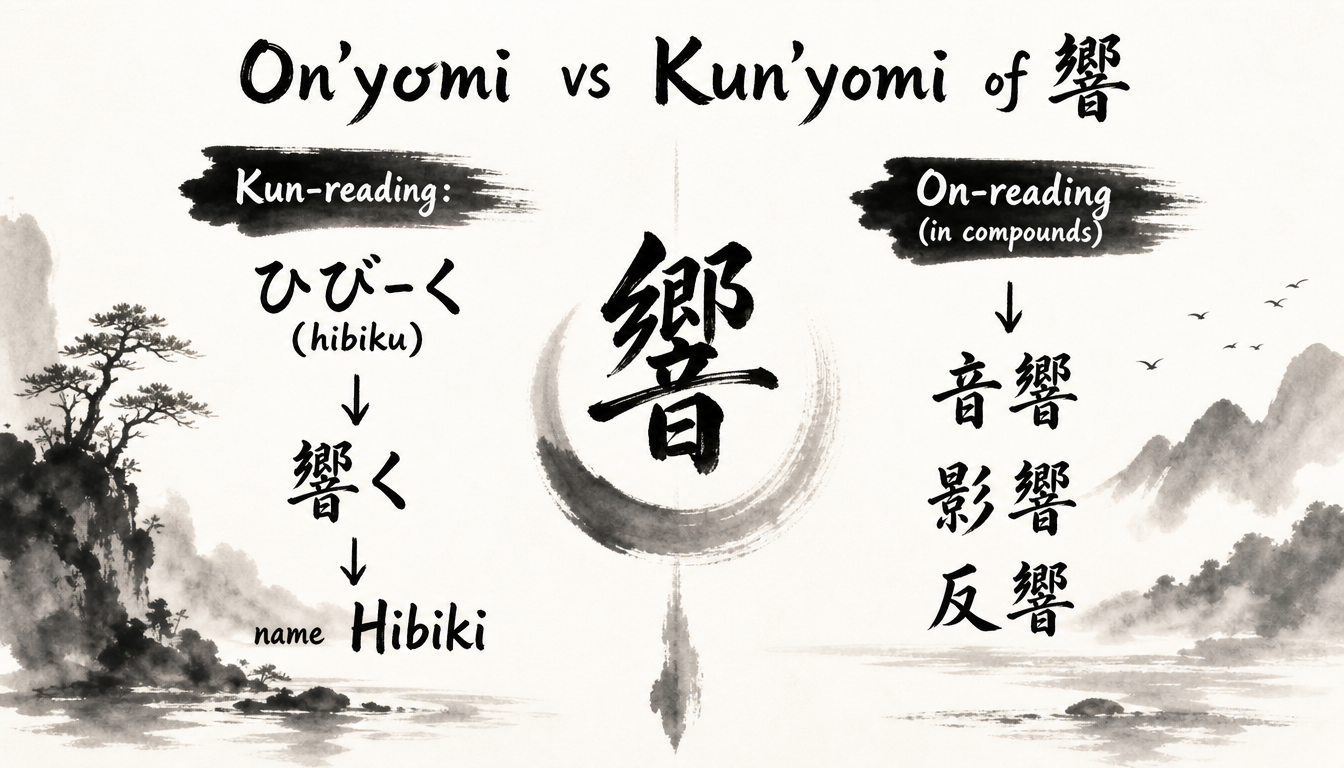 Comparison chart of on'yomi and kun'yomi readings for the kanji hibiki echo 響