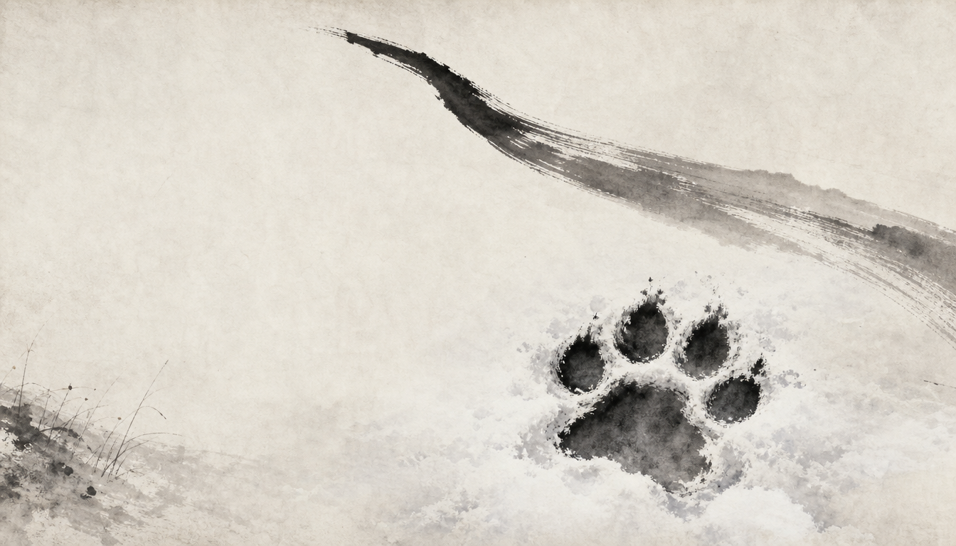 Minimalist sumi-e tiger paw print representing the quiet power of the tiger kanji and tora meaning
