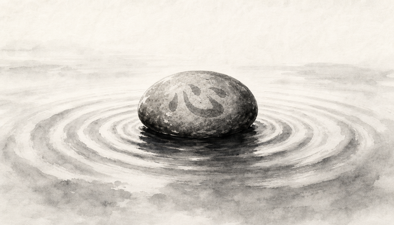 River stone marked with the heart kanji symbolizing choosing kanji kokoro as a personal symbol