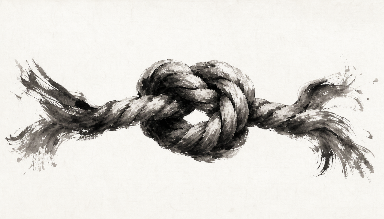 Sumi-e knot symbolizing personal kanji chikara strength kanji power kanji
