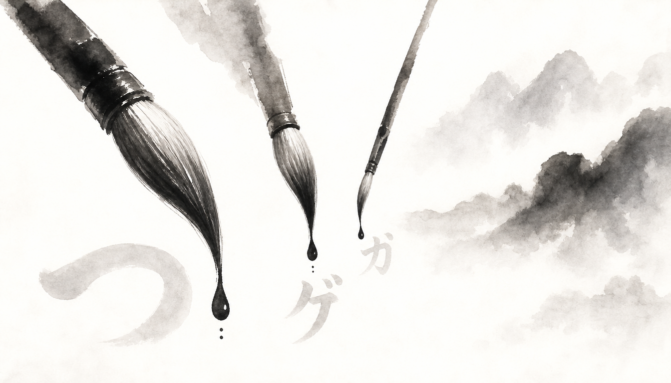 Readings of kanji tsuki, moon kanji, tsuki meaning brushwork