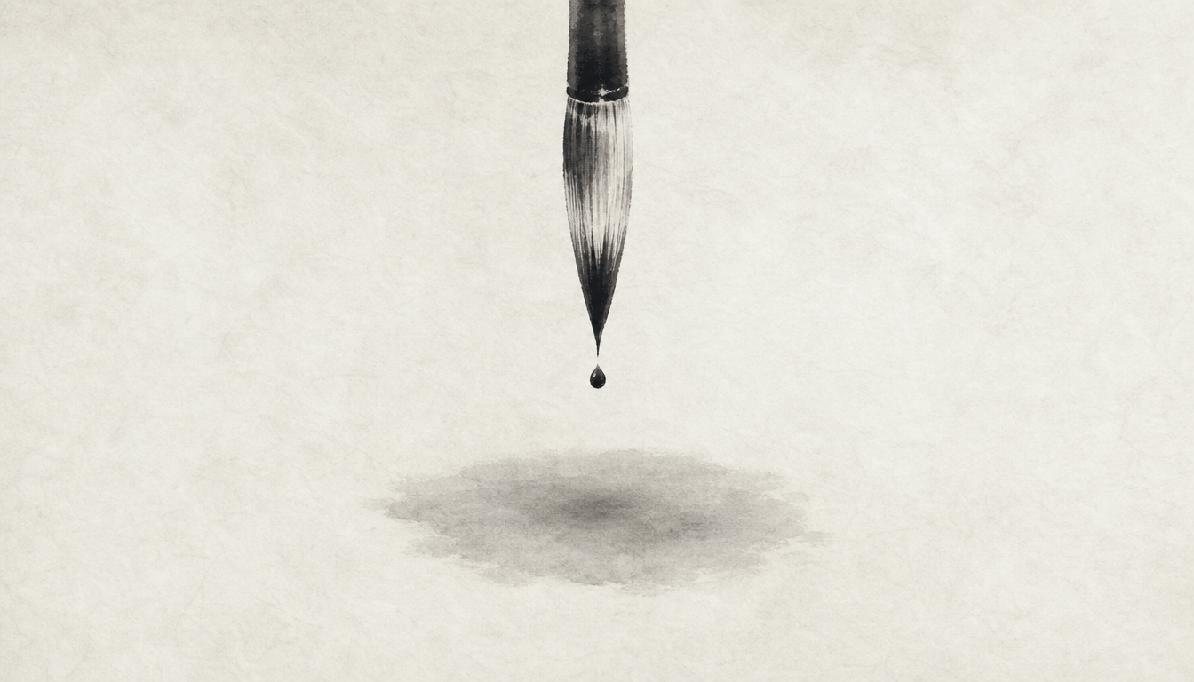 Calligraphy brush poised to write the brightness kanji stroke
