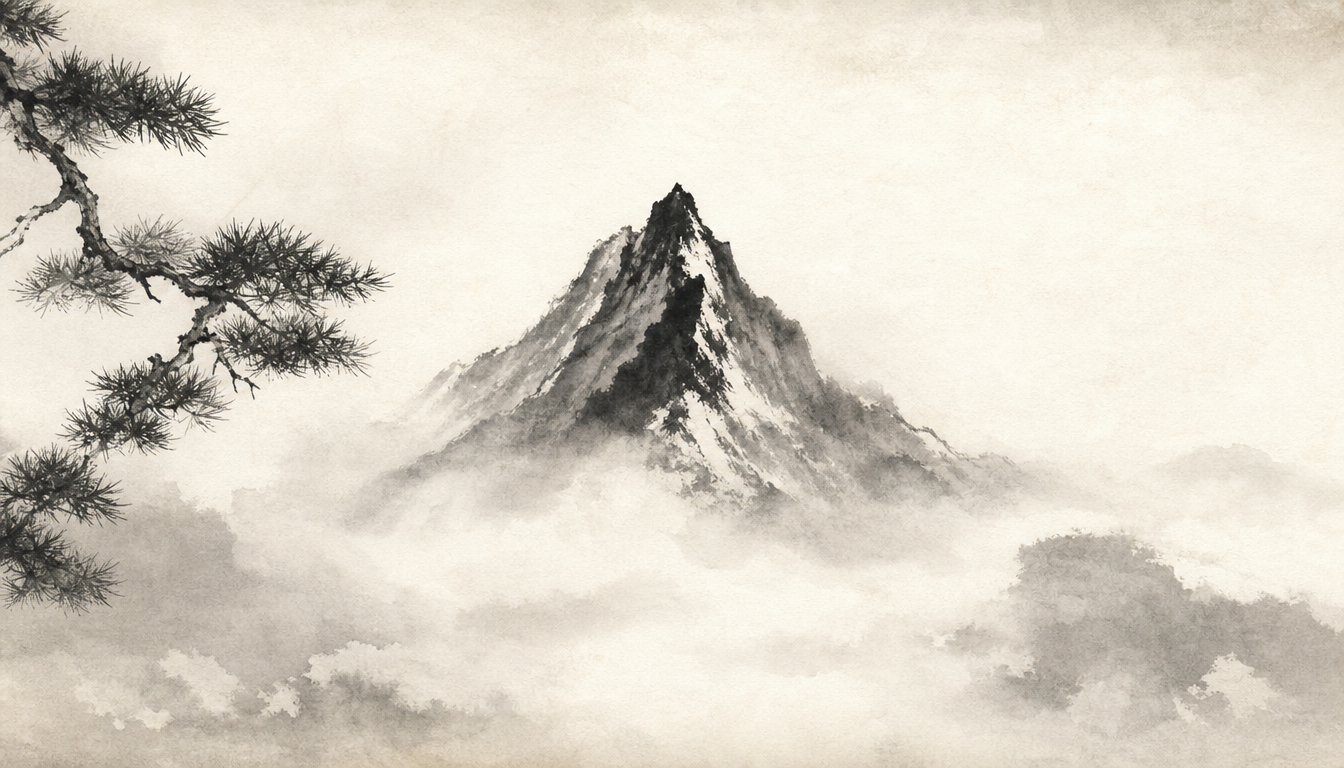 Ink-wash sacred peak illustrating the yama meaning of the mountain kanji