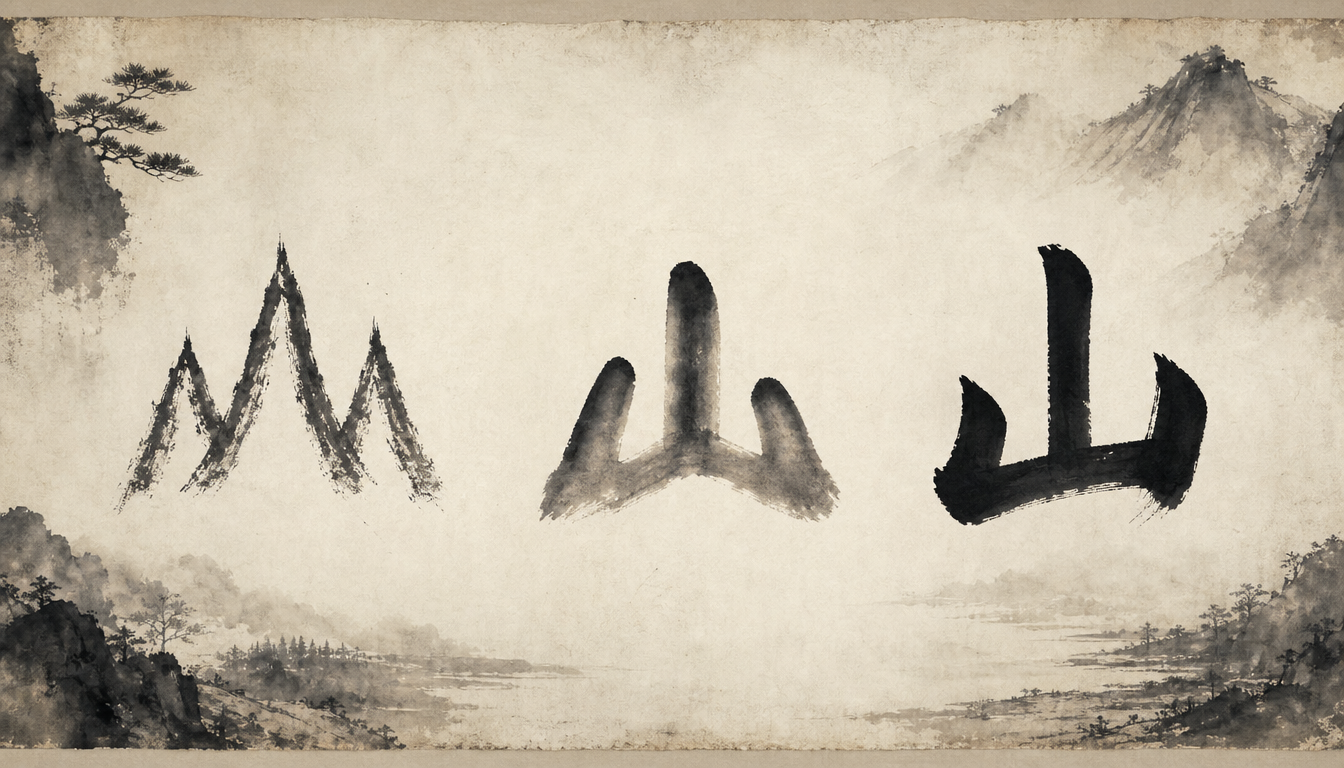 Evolution of the mountain kanji yama from oracle bone to modern japanese mountain symbol