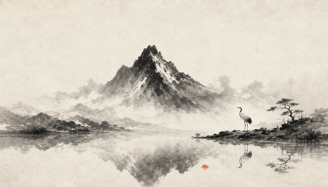 Mountain and reflection illustrating the symbolism of the kanji yama as a japanese mountain symbol