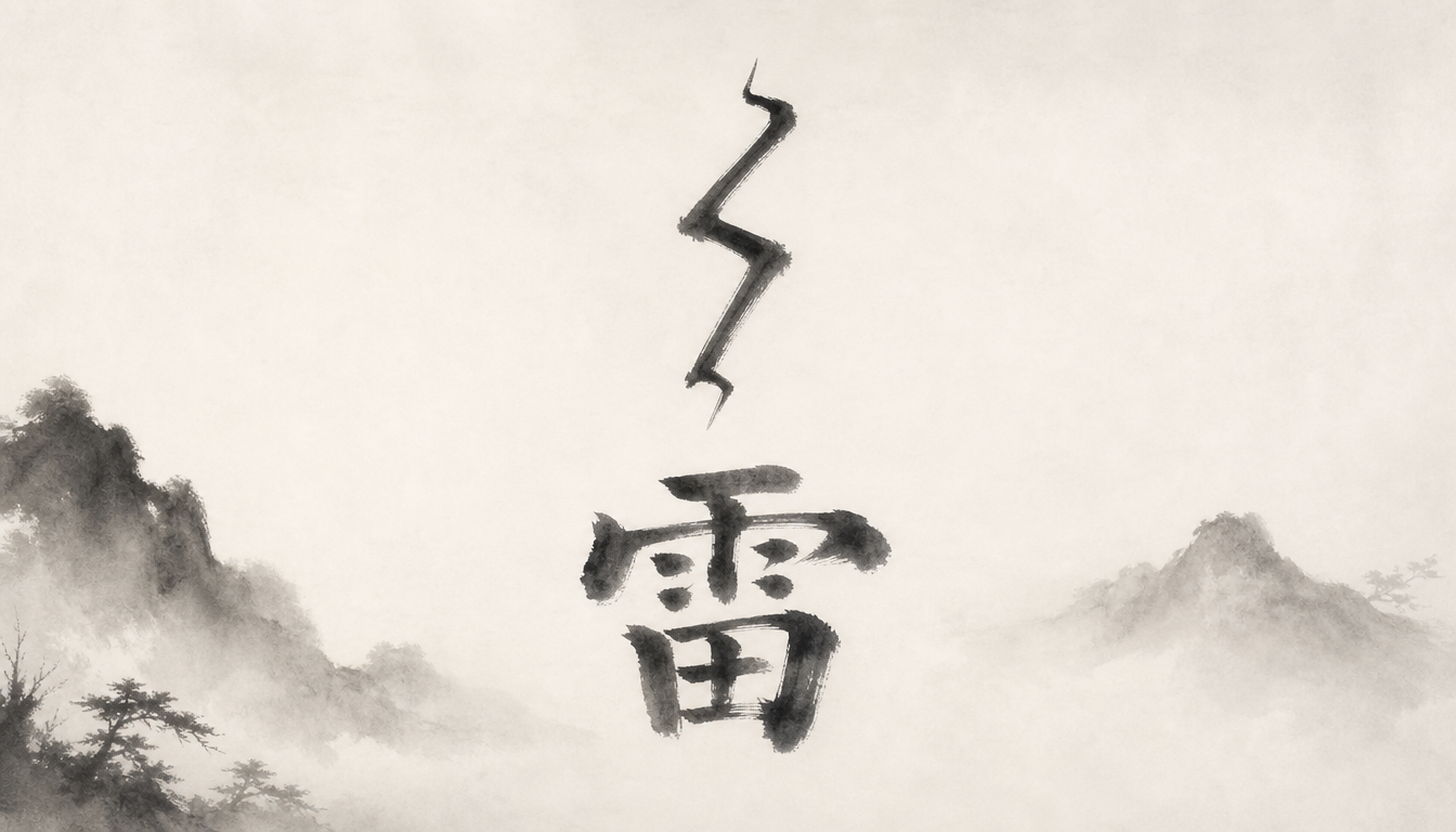 Oracle bone origin evolving into modern kanji kaminari showing thunder kanji etymology
