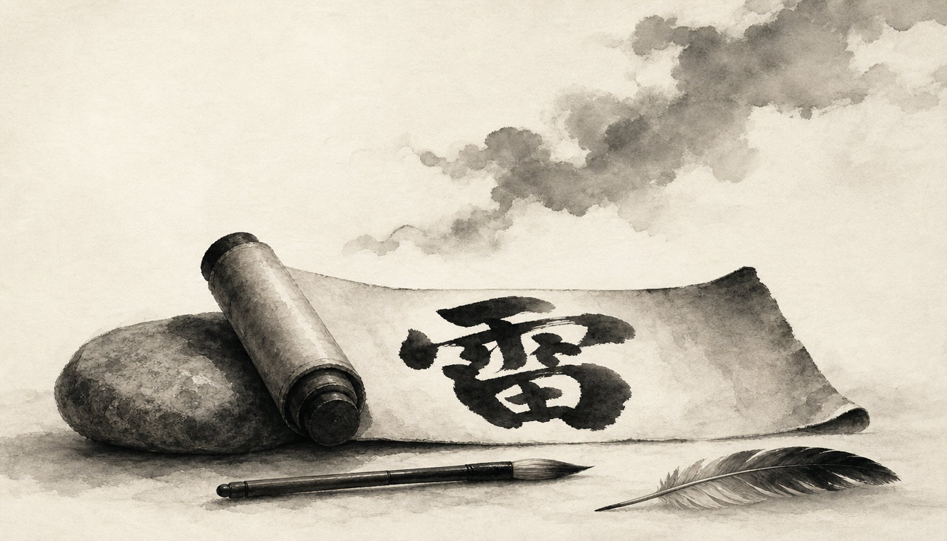 Personal scroll displaying the japanese thunder symbol kanji kaminari as a soul kanji choice