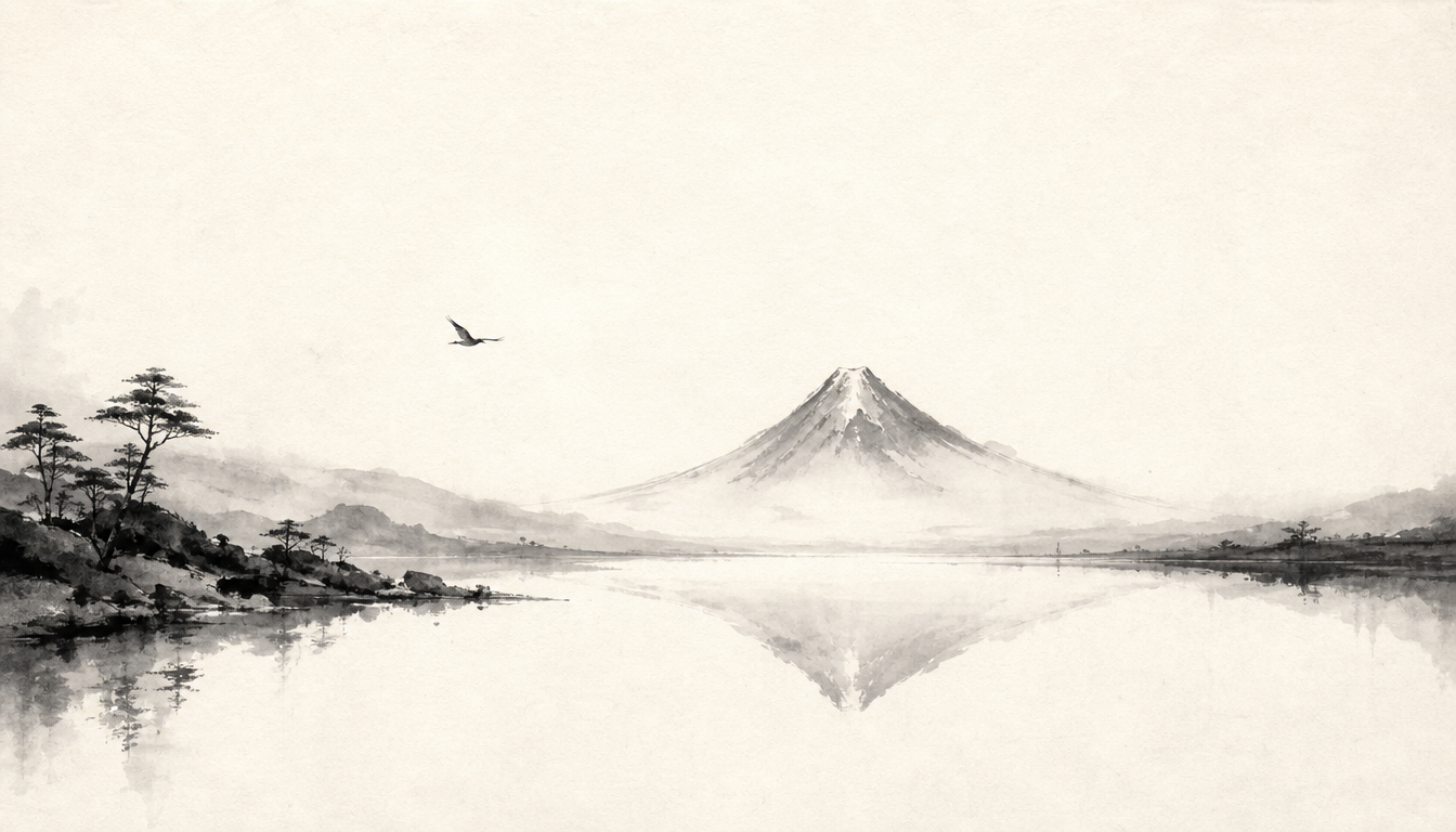 A single distant mountain symbolizing the small number of characters needed to start how to read kanji