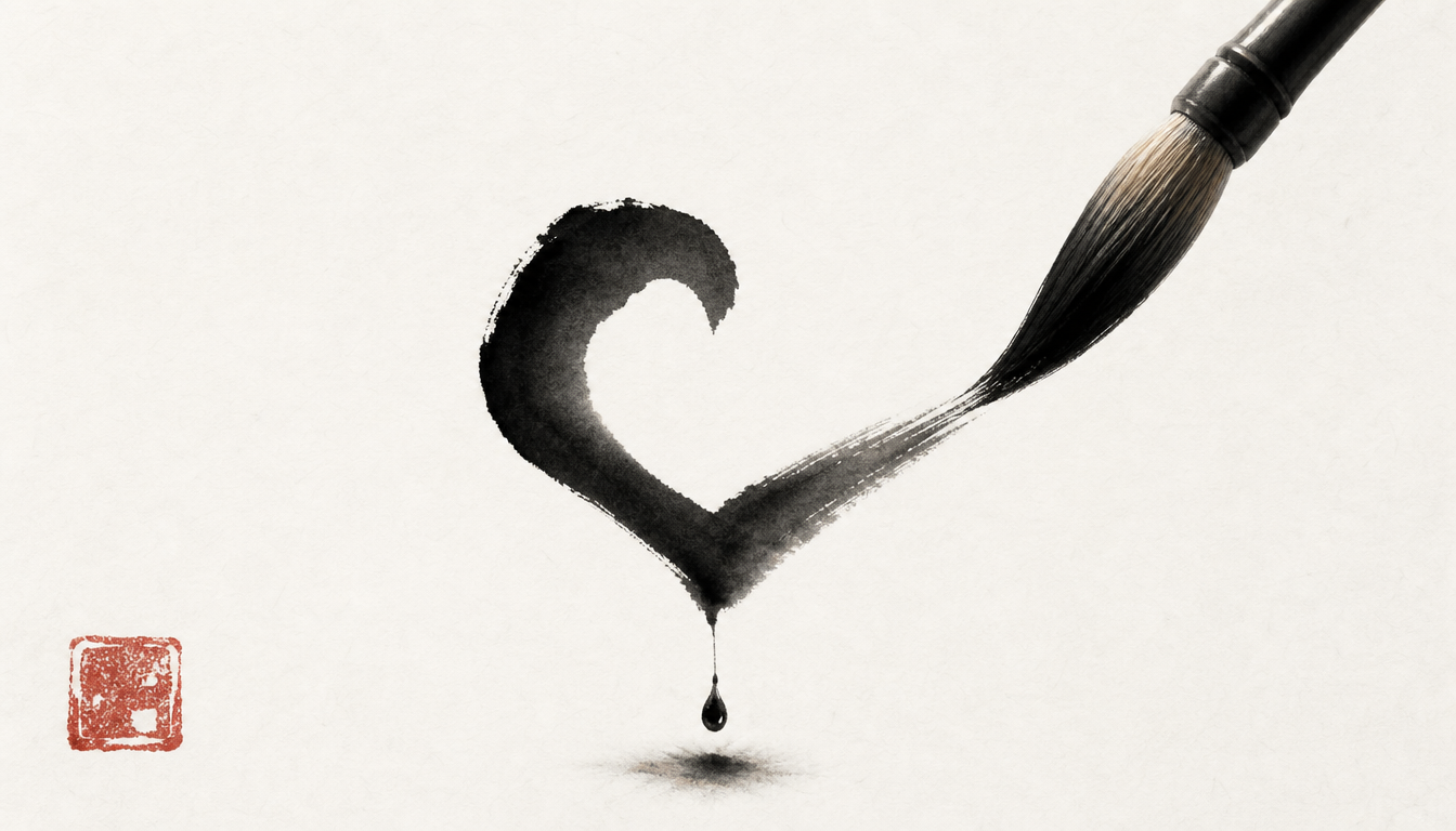 Brush painting the heart radical of 悟 the japanese symbol for enlightenment