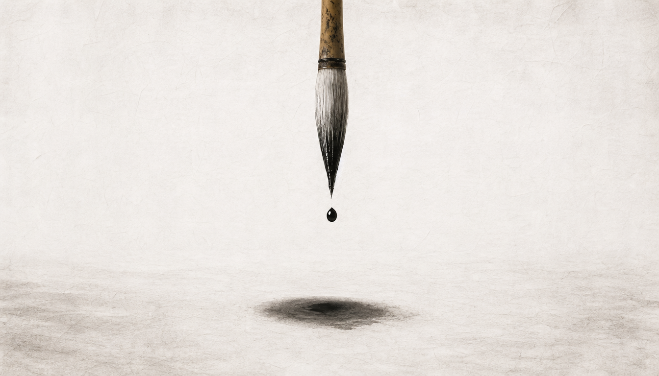 Calligraphy brush representing the on'yomi and kun'yomi readings of the zen kanji