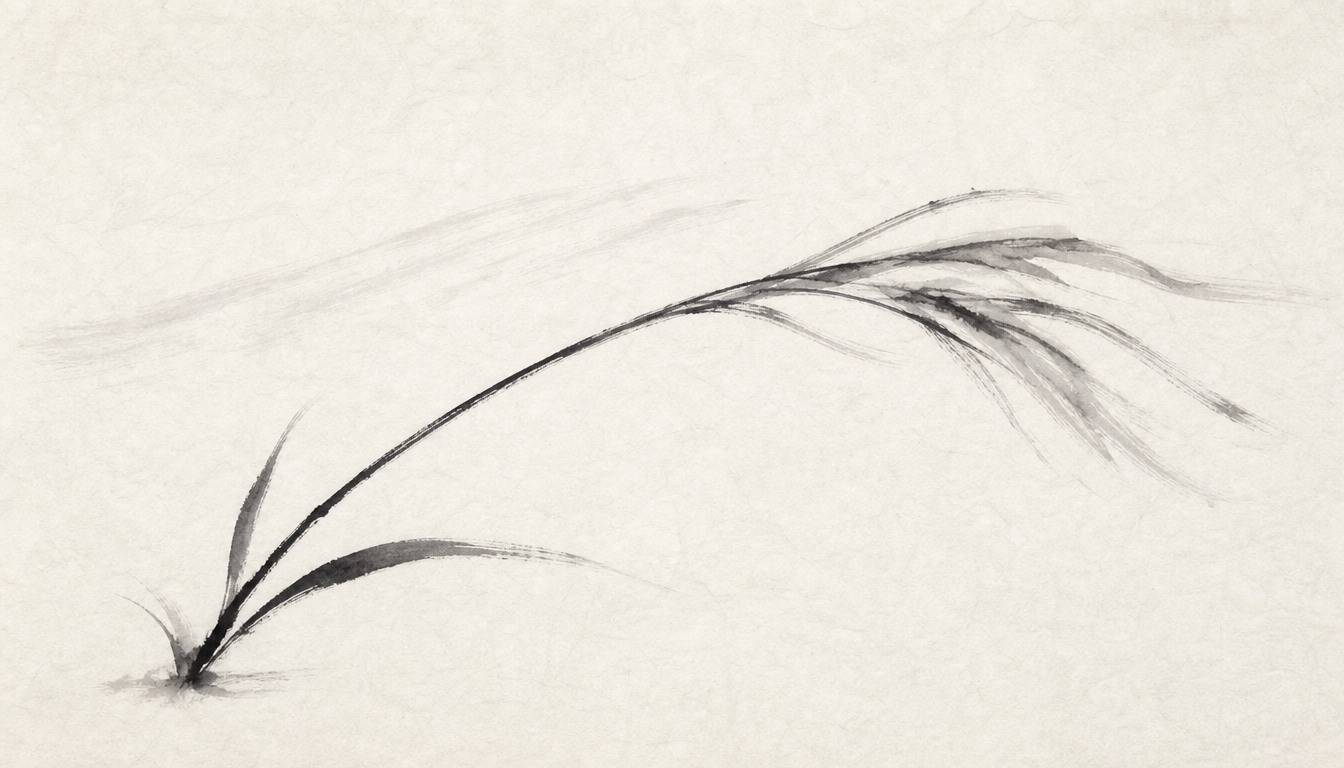 Bent grass illustrating the kaze meaning of the wind kanji