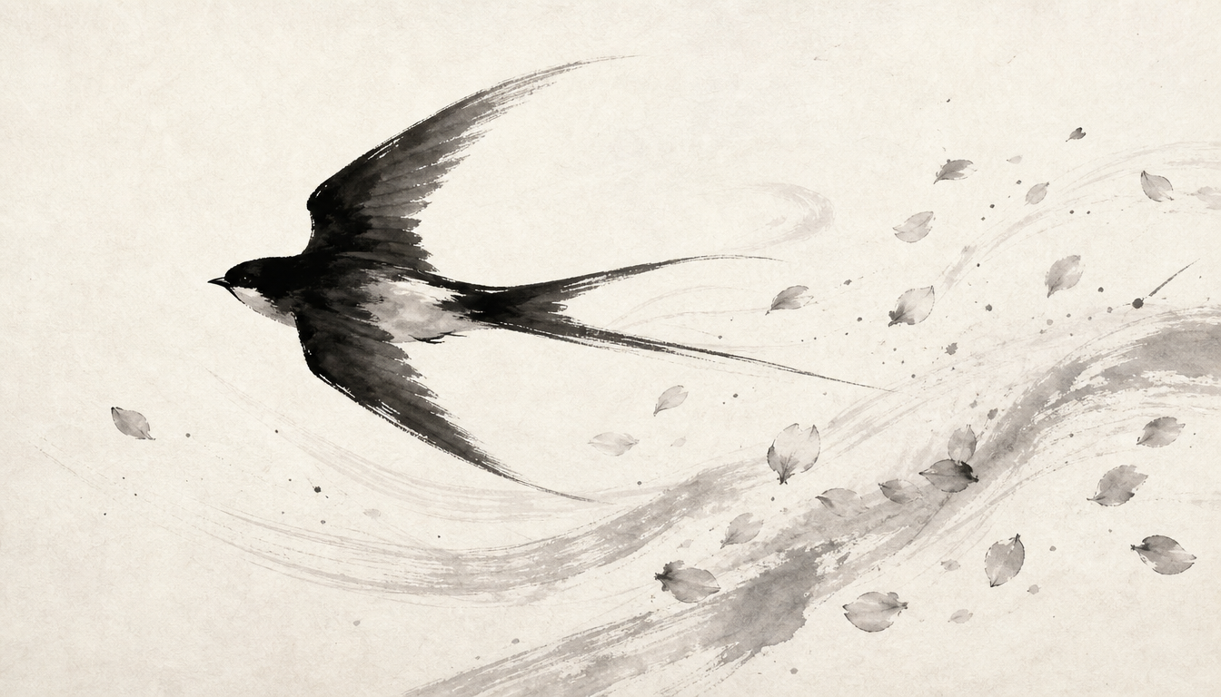 Swallow riding wind symbolizing kaze meaning and wind kanji symbolism