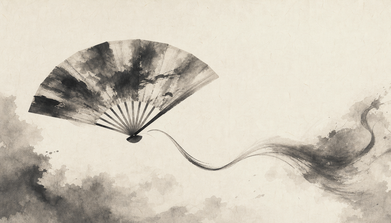 Floating fan representing the kanji kaze, wind kanji, kaze meaning as personal symbol