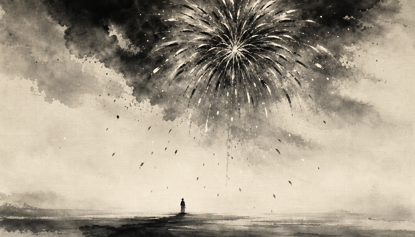 Hanabi firework representing kanji hi, fire kanji, hi meaning, japanese fire symbol