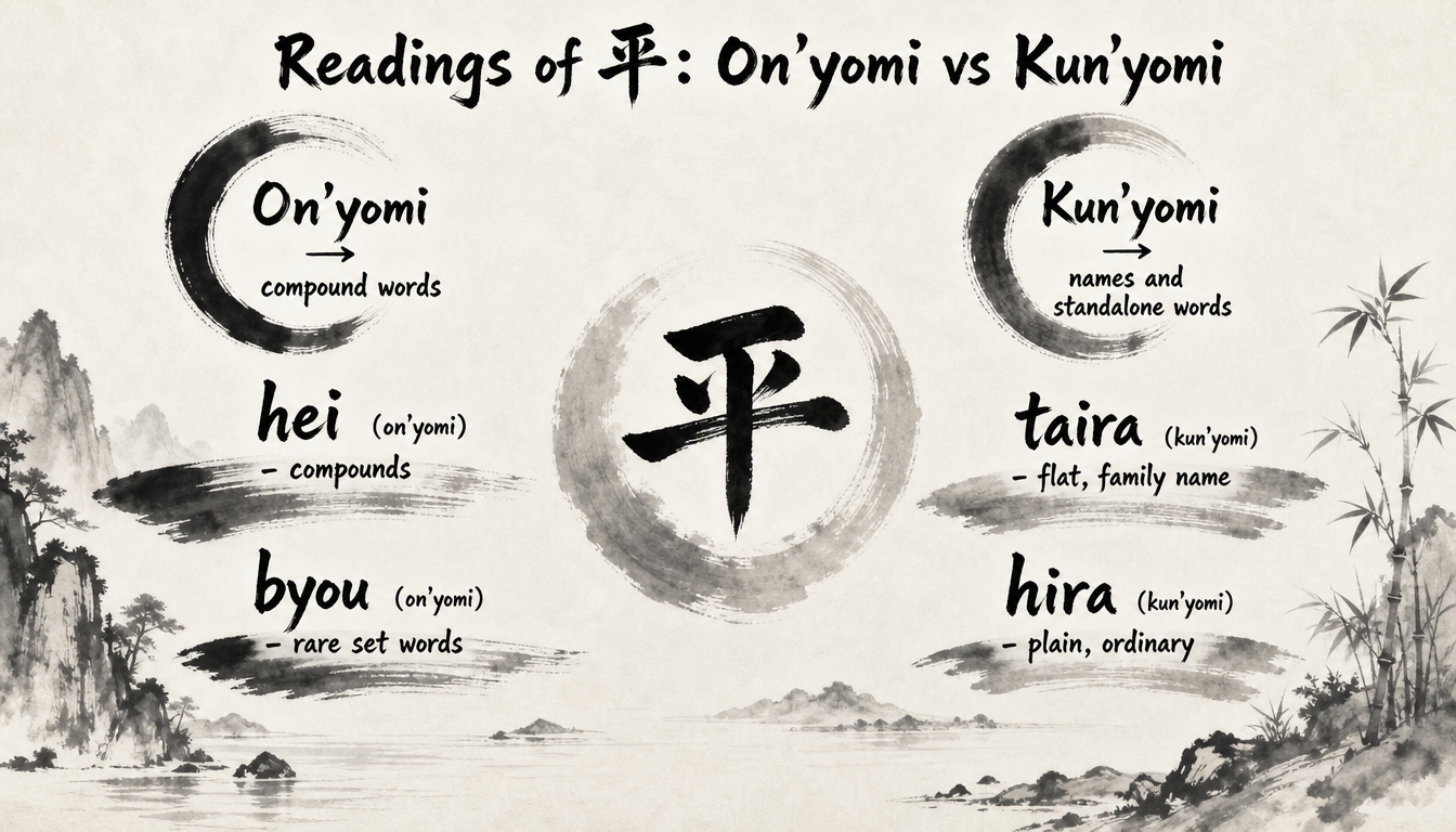 Comparison diagram of readings of the kanji for peace 平