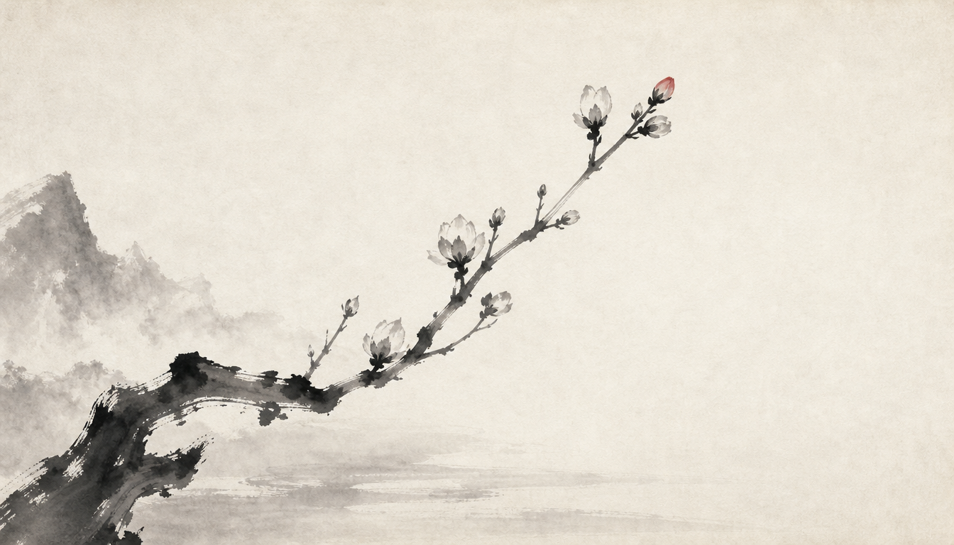 Reaching plum branch representing the kanji nozomi hope meaning of aspiration