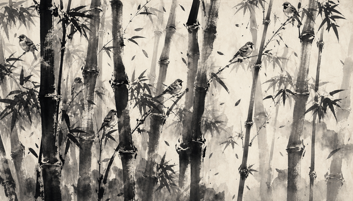 Dense bamboo grove in sumi-e style illustrating signals behind the japanese personality test trend