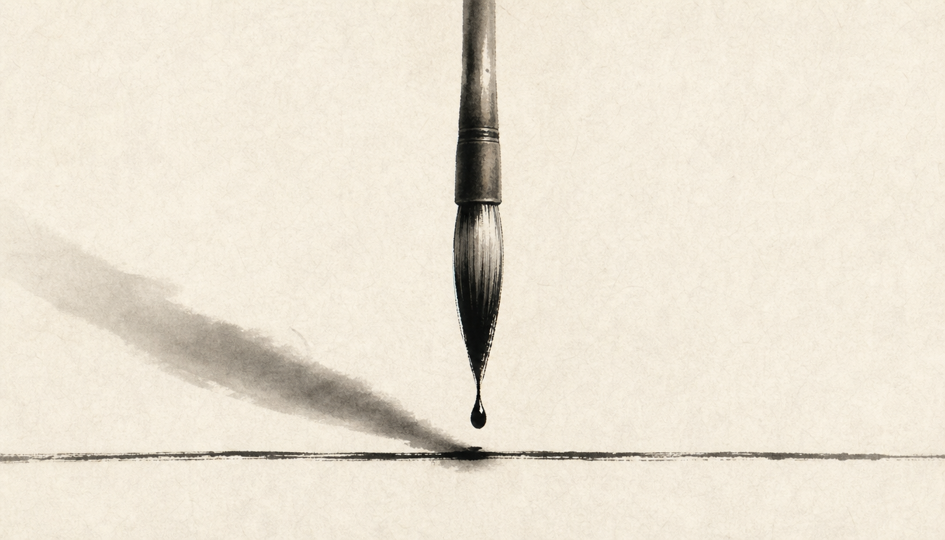 Calligraphy brush with falling ink drop, the craft behind a japanese personality test reading