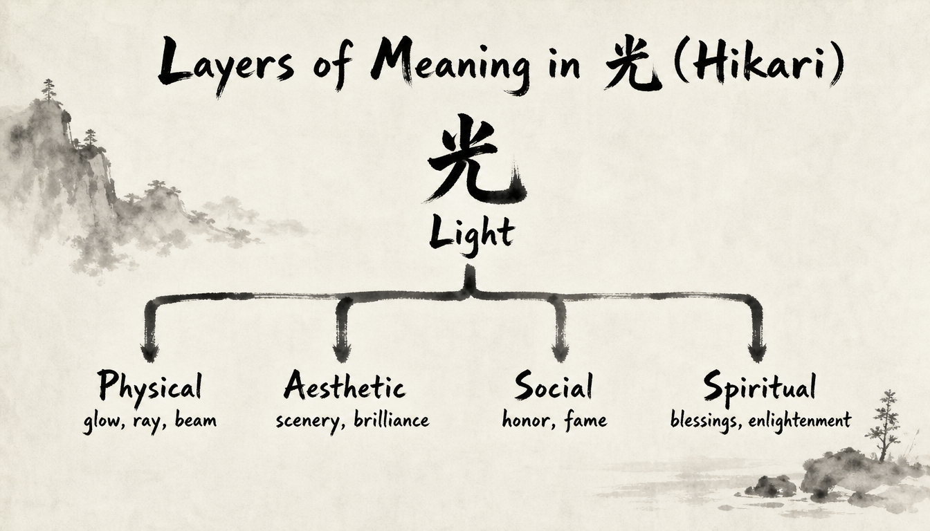 Hierarchy diagram of the layered Hikari name meaning of the kanji 光