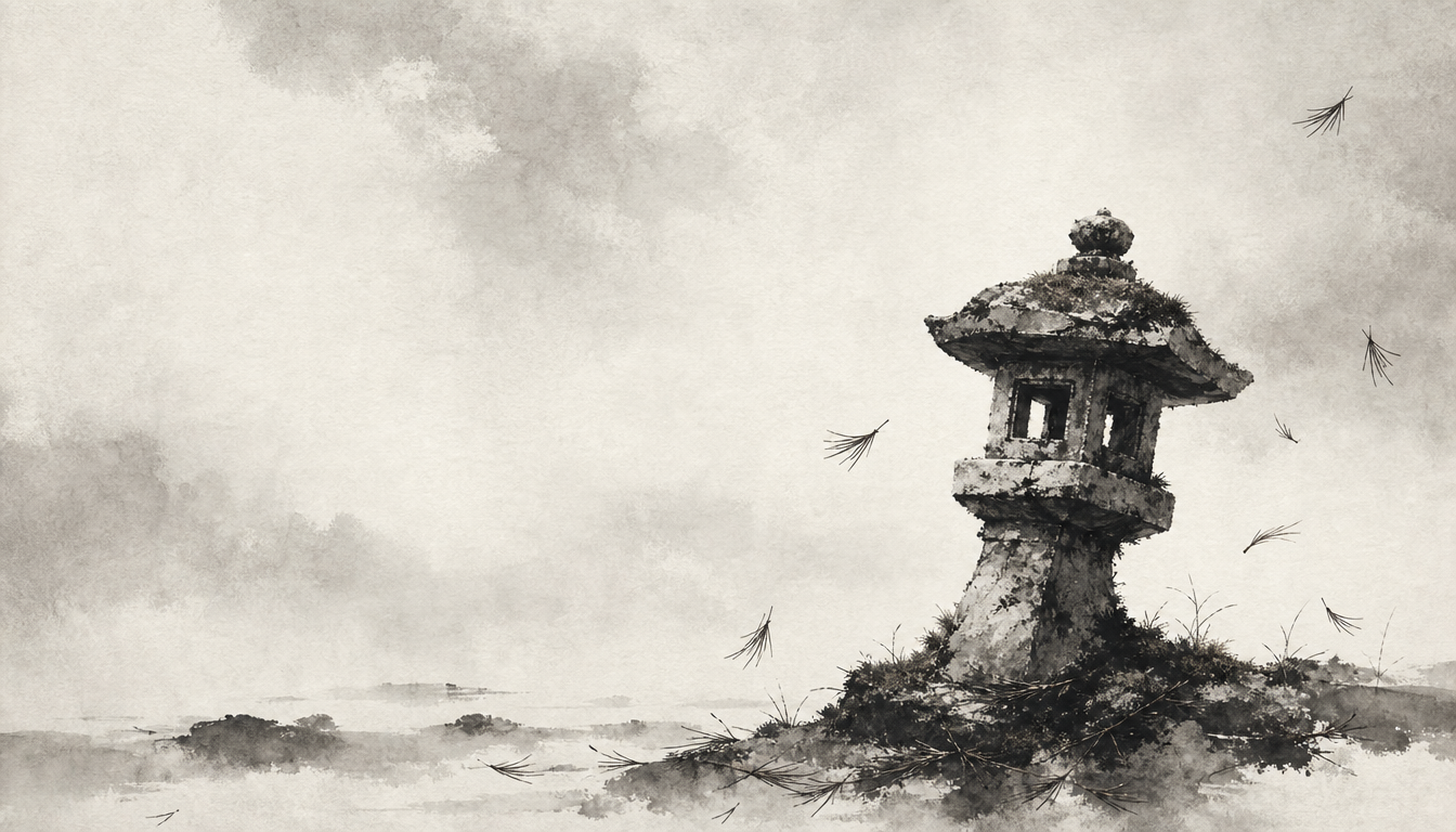Mossy stone lantern representing the wabi kanji meaning in Japanese aesthetics