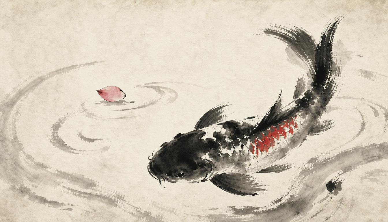 Ink-painted koi fish embodying the flowing spirit of kanji mizu and water kanji symbolism