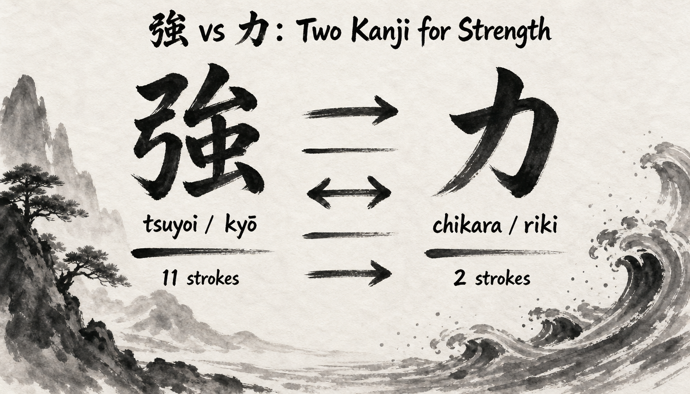 Comparison chart of 強 and 力 as the japanese symbol for strength