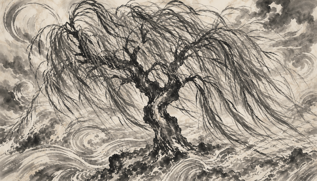 Storm-swept willow showing flexibility as the japanese symbol for strength