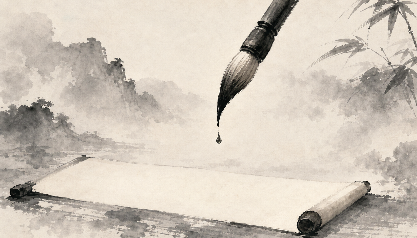 Calligraphy brush poised to write the truth kanji, symbolizing kanji makoto readings