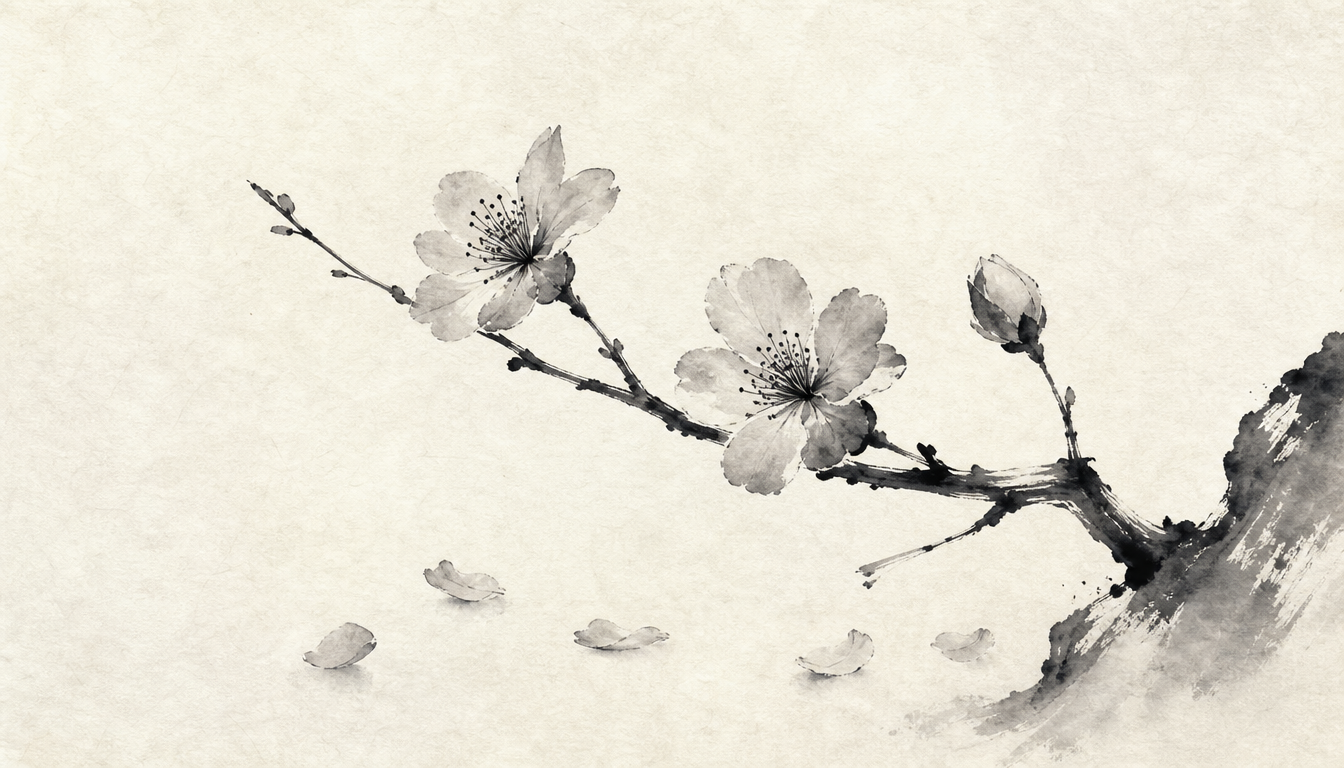 Plum blossom branch representing personal choice of kanji makoto as truth kanji symbol