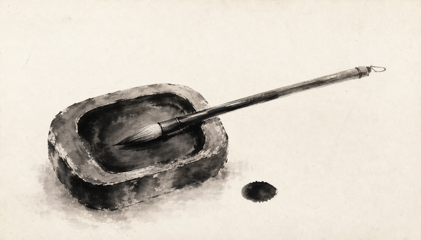 Inkstone and brush representing the miyabi kanji meaning of cultivated refinement