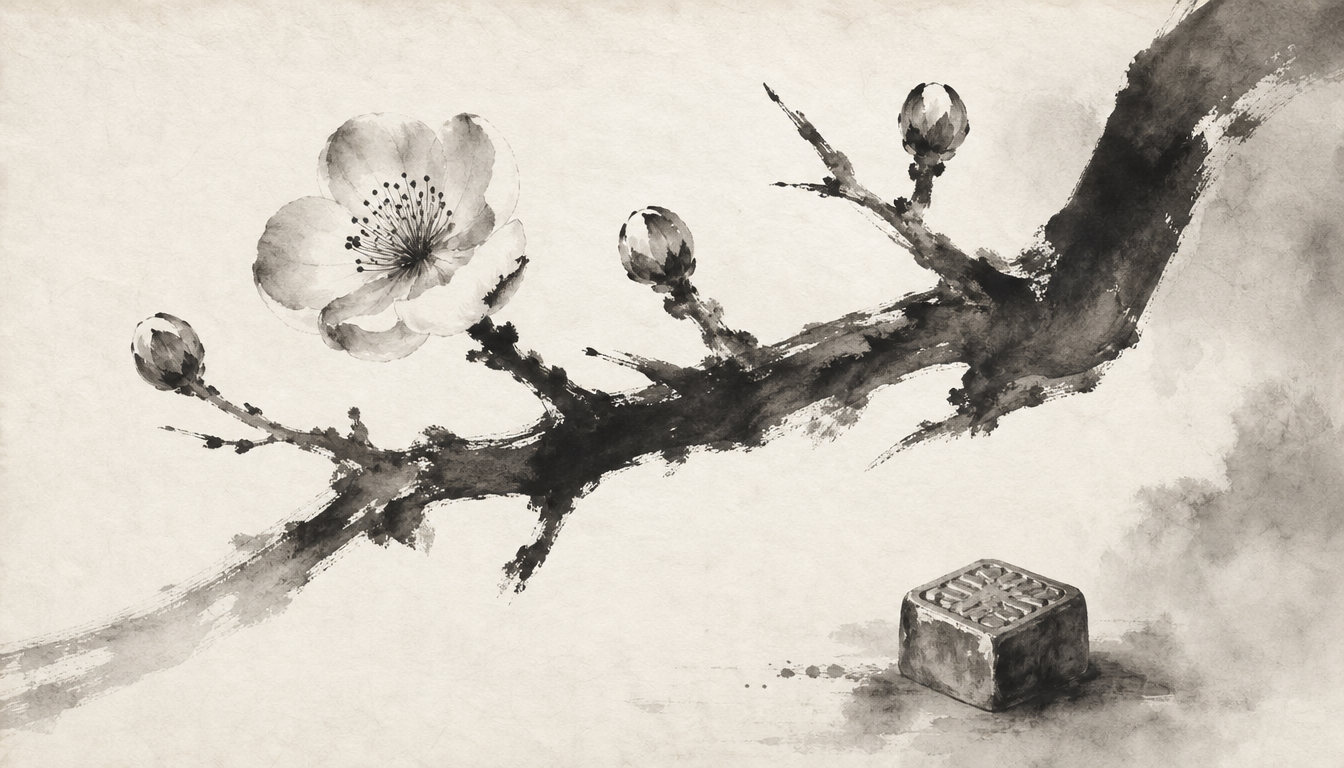 Plum branch symbolizing the miyabi kanji meaning as a personal emblem