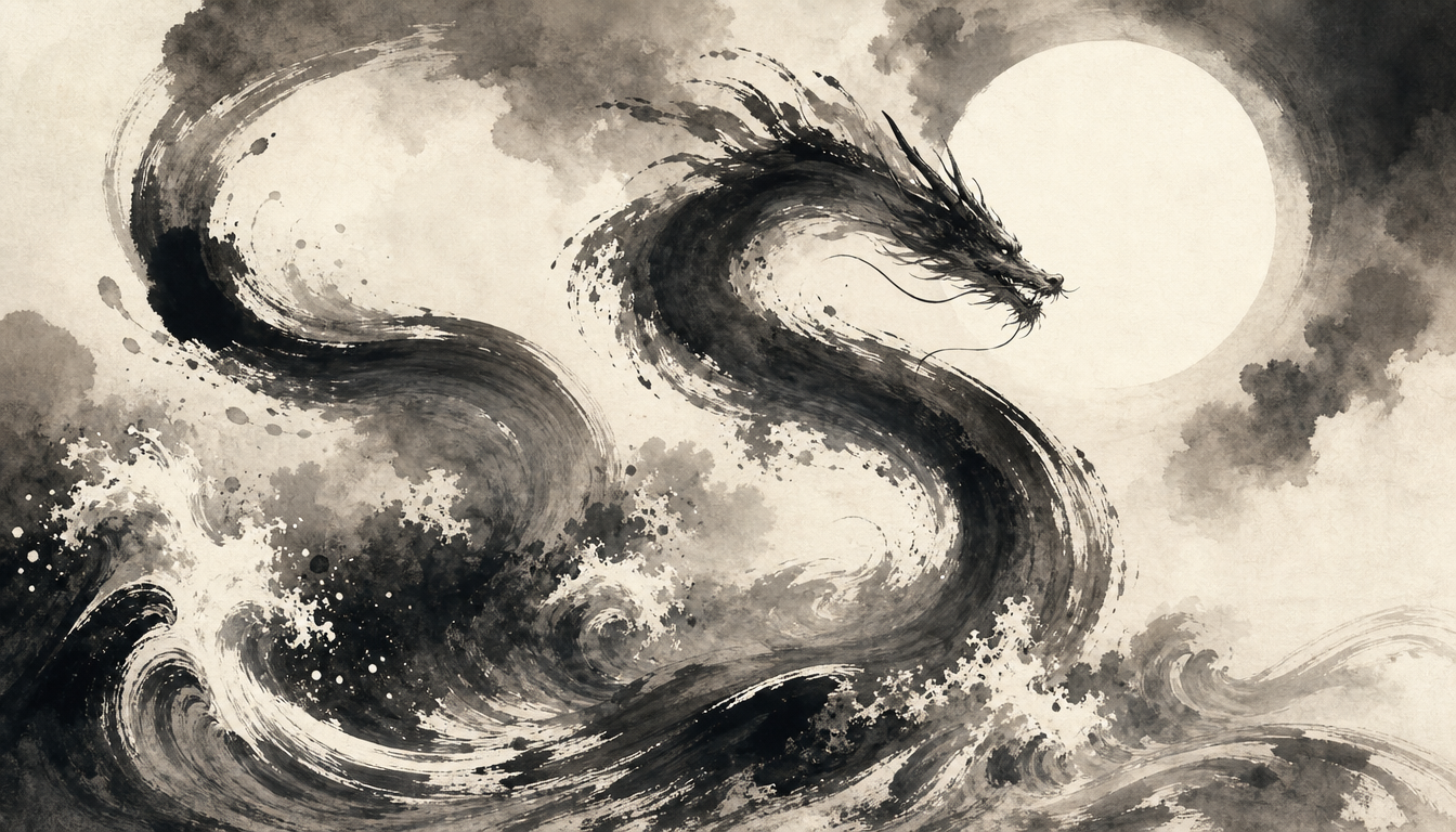 Dragon rising from waves showing the cultural meaning of the ryu dragon kanji variants