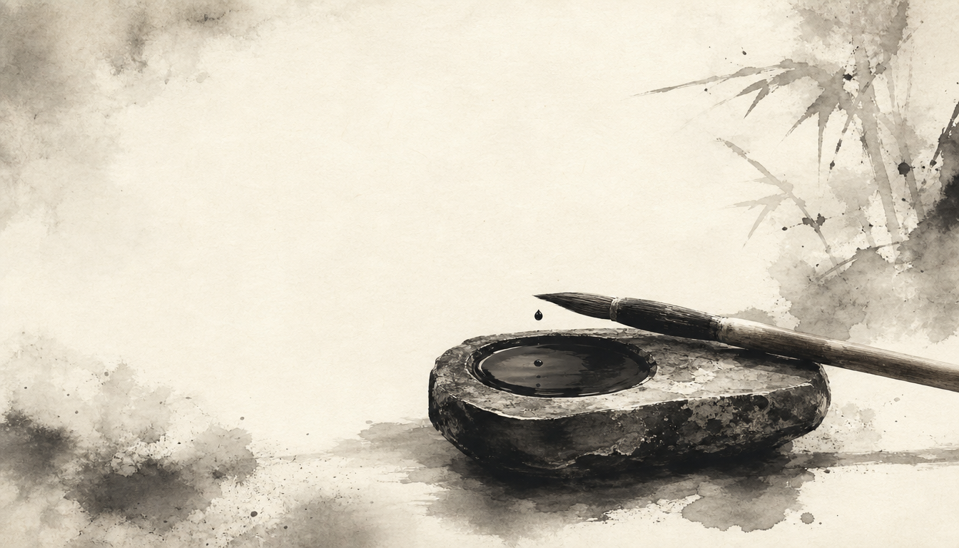 Inkstone and brush representing choosing a kanji that carries the ikigai meaning